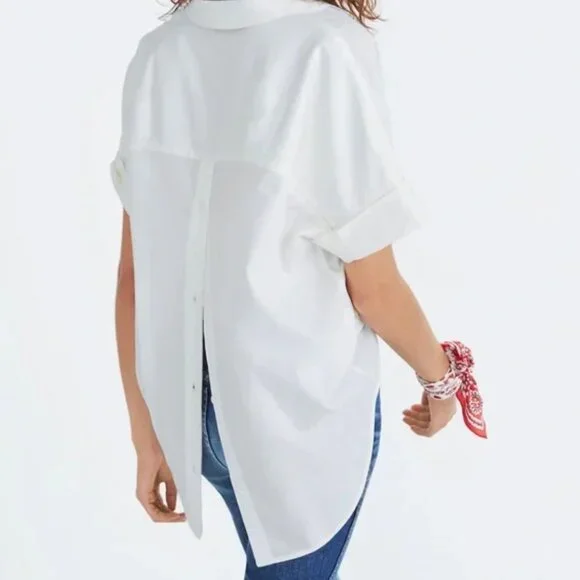 Madewell Courier Button-Back Cotton BLEND White Shirt Medium - Picture 3 of 8